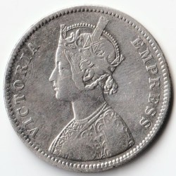 Alternative view of Extremely Rare 1 Rupee 1881 of Victoria Empress C Mark Silver British India Coin of Calcutta Mint