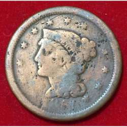 1857 United States 1 Cent "Liberty Head/Braided Hair Cent" Coin #B20
