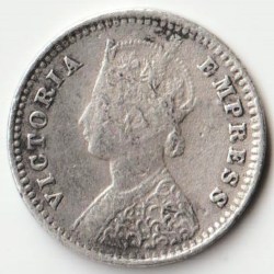 Alternative view of Rare Two Anna 1892 Victoria Empress of British India Small Silver Beautiful Extremely Fine Grade Coin