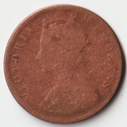 Extremely Rare One Quarter Anna 1890 Copper Coin of Queen Victoria British India Coinage