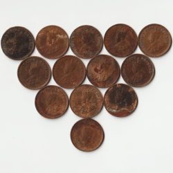 13 Coins Set of 1/12 Anna 1912 to 1939 Cooper Coins of King George V and George VI British India Coinage