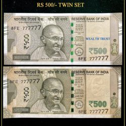 Rs 500 Twin Pair Gem Unc Very Unique Banknote Set Solid Number 8FE 777777