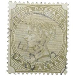 Postal Stamp of Victoria 4 Annas - Olive Green Colour - Used Condition as per Image.