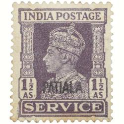 Postal Stamp of Indian Conventional States - Patiala State - George VI Purple Colour Service 1-1/2