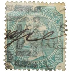 Postal Stamp of Victoria 4 Annas (AD 1866) Green Colour - Used Condition as per Image.