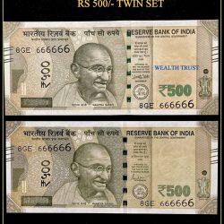 Rs 500 Twin Pair Gem Unc Very Unique Banknote Set Solid Number 8GE 666666