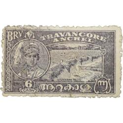 Postal Stamp of Travancore Anchel State 6 Cash Black Colour -Used Condition as per Image.