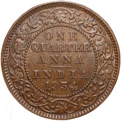 Alternative view of Bronze 1/4 Anna of George V (AD 1934) of Calcutta Mint About UNC Grade