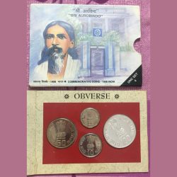 Sri Aurobindo Unc Set 4 coin set Mumbai mint Rare set