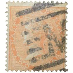 East India Postage Stamp of Victoria Queen (AD 1858) - Orange Colour 2 Annas - Gibbson Ty.44 - Used