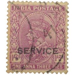 Postal Stamp of George V 1 Anna 3 Pies Dark-Pink Colour - Over Printed in Black 'Service' - Used Con