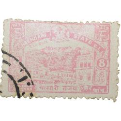Postal Stamp of Charkhari State - The Fort - Pink Colour 8 Annas - Used Condition as per Image.