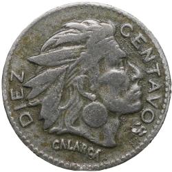 Old Copper-Nickel 10 Pesos of Colombia Country (AD 1954) with portrait of Indio Chief
