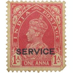 Postal Stamp of George VI 1 Anna Red Colour - Over Printed in Black 'Service' - Mint Un-Used Conditi