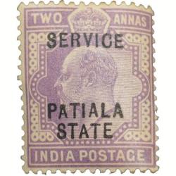 Postal Stamp of Indian Conventional States - Patiala Edward VII Purple 2 Annas - 'Service Patiala St