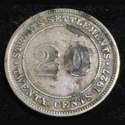 Straits Settlements 1927 Silver 20 Cent Coin #L-28