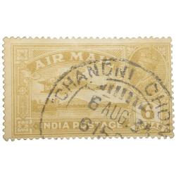 Airmail Stamp of George V 6 Annas of Yellow-Bistre Colour - Chandani Chowk Cancellation - Used Condi