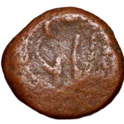 Alternative view of Copper Cash of Madras Presidency (18th Cen. AD) with V E I G Bale mark in Heart Shaped KM 313