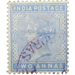 Postal Stamp of Victoria 2 Annas Blue Colour - Madras Cancellation - Used Condition as per Image.