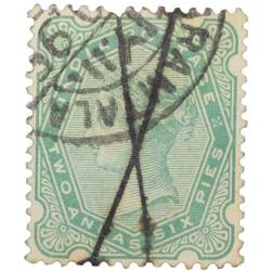 Postal Stamp of Victoria 2 Annas 6 Pies - Green Colour - Used Condition as per Image.