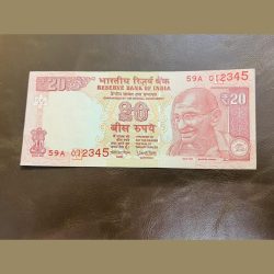 Rare issue 20rs fancy number 59A 012345 with E inset signed by urjit with year 2017.. sku 298