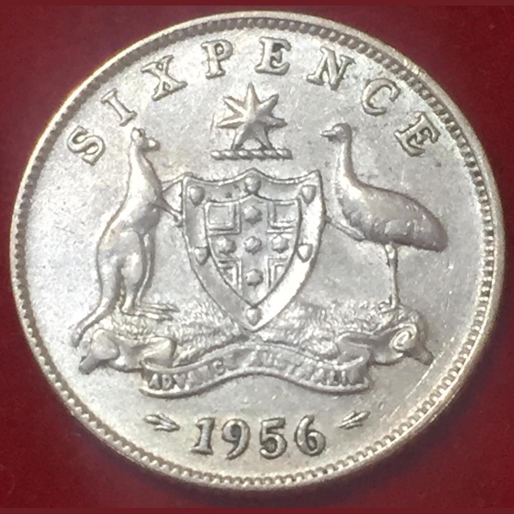 1956 Australia 6 Pence - Elizabeth II with "F:D:" Silver Coin #N237