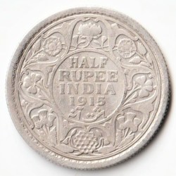 Extremely Rare Half Rupee of 1915 Silver Coin of George V British India Coinage