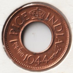 Extremely Fine One Pice 1944 Bronze Coin of King George V British India Coinage 2g Weight