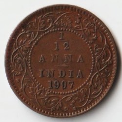 Extremely Fine Grade 1/12 Anna 1907 Copper Coin of Edward VII British India Coinage