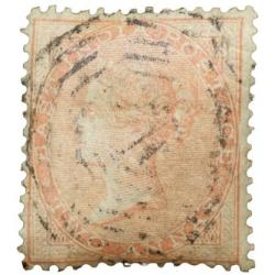 East India Postage Stamp of Victoria Queen (AD 1858) - Orange Colour 2 Annas - Gibbson Ty.44 - Used