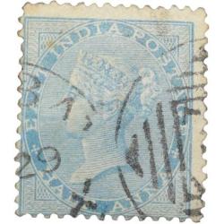 East India Postage Stamp of Victoria Queen (AD 1858) - Blue Colour 1/2 Anna - Gibbson Ty.37 - Used C