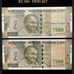 Rs 500 Twin Pair Gem Unc Very Unique Banknote Set SUPER Solid Number 7SK 777777