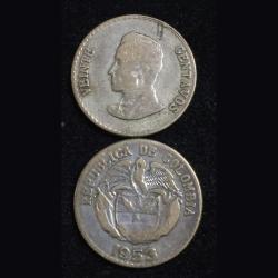 Colombia 20 Centavos 1953 silver coin #L-33