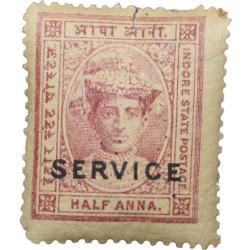 Postal Stamp of Indore State 1/2 Anna Murhoom Colour Over Printed in Black 'Service' Mint Un-Used Co