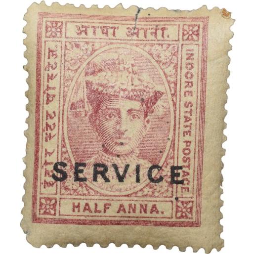 Postal Stamp of Indore State 1/2 Anna Murhoom Colour Over Printed in Black 'Service' Mint Un-Used Co
