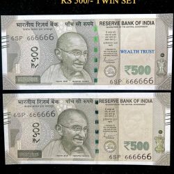 Rs 500 Twin Pair Gem Unc Very Unique Banknote Set SUPER Solid Number 6SP 666666