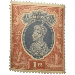Postal Stamp of George VI 1 Rupee Blue-Red Colour - Mint Stamp Un-Used Condition as per Image, Scarc