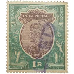 Postage Stamp of George V 1 Rupee Green-Brown Colour - Cancelled by GOI - Mint Un-Used Condition as