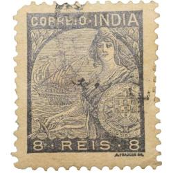 Postal Stamp of India Portugues - Black 8 Reis Used as per Image.