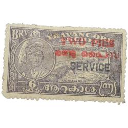 Postal Stamp of Travancore Anchal 6 Cash Over Printed in Red 'Two Pies' Mint Un-Used Condition as pe