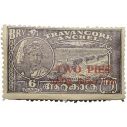 Postal Stamp of Travancore Anchal 6 Cash Over Printed in Red 'Two Pies' Mint Un-Used Condition as pe