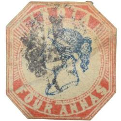 Postal Stamp of Victoria ( AD 1854) - 4 Annas Red-Indigo Colour Octogon Shaped Used Condition as per