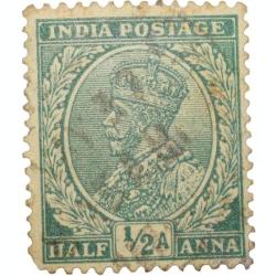 Postal Stamp of George V 1/2 Anna Green Colour Used as per Image.