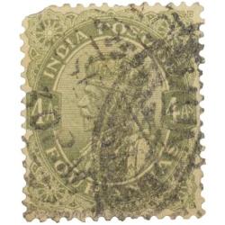 Postal Stamp of George V 4 Annas Olive-Green Colour 4 Annas - Used Condition as per Image.