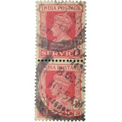 Postal Stamp of George VI 1 Anna Red Colout Block of 2 Stamps - Used Condition as per Image.