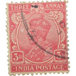 Postal Stamp of George V 3 Annas Pink Colou - Used Condition as per Image.