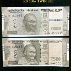 Rs 500 Twin Pair Gem Unc Very Unique Banknote Set SUPER Solid Number 6HD 666666