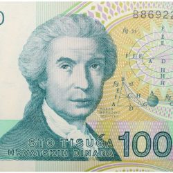 100000 Dinar of Croatia Country (AD 1991-1994) with Sculpture "Provijest Hrvata"(1932), also known as Glagolica or Mother Croatia