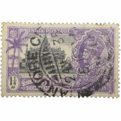 Postal Stamp of George V 1-1/4 Annas Purple Colour Silver Jubilee Commemoration Issue Used Condition