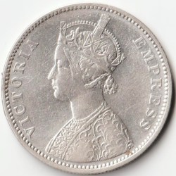 Alternative view of Extremely Rare 1 Rupee 1881 of Victoria Empress Dot Varity Silver British India Coin of Bombay Mint